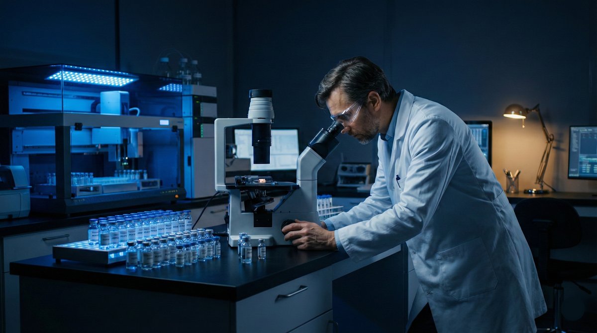 Scientist at microscope